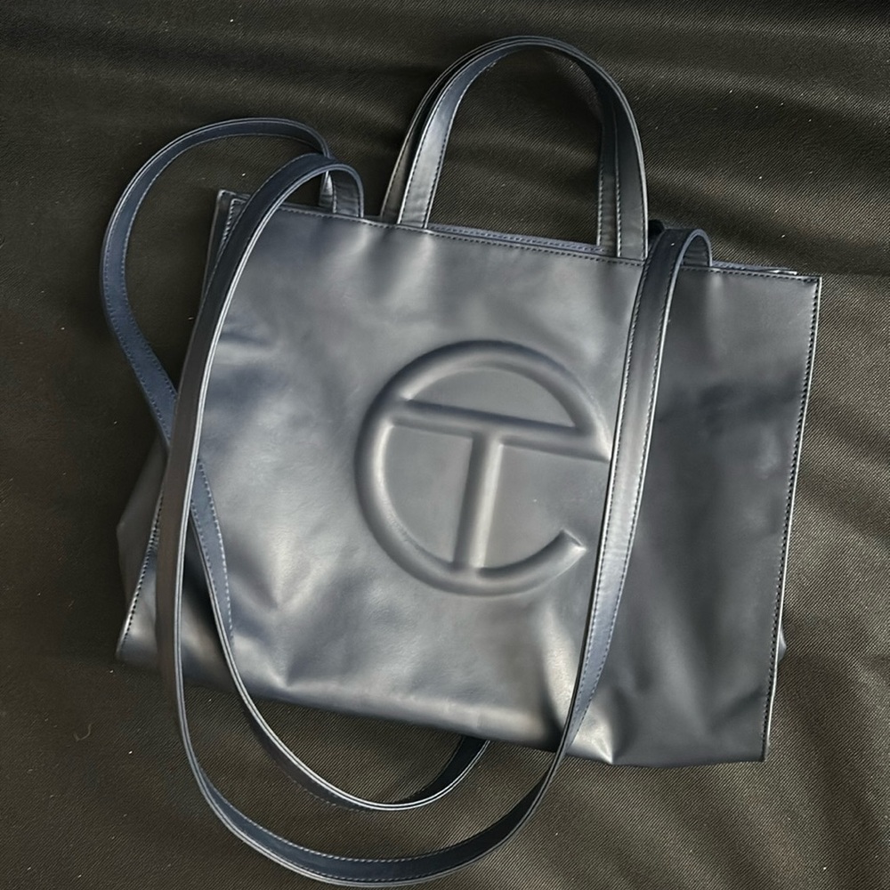 Navy blue TELFAR shopping bag